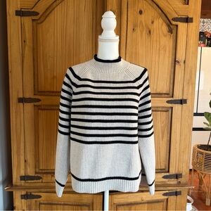Ann Taylor Black & Cream Striped Crewneck Sweater